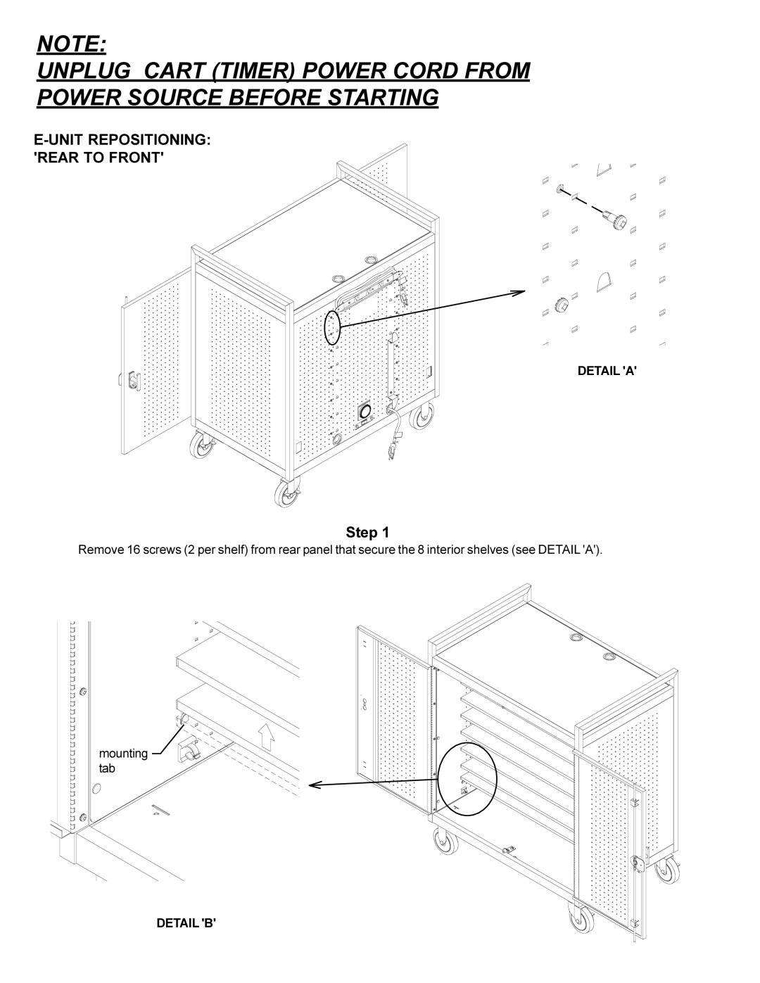 Bretford lap18eulba manual Unit Repositioning Rear to Front 