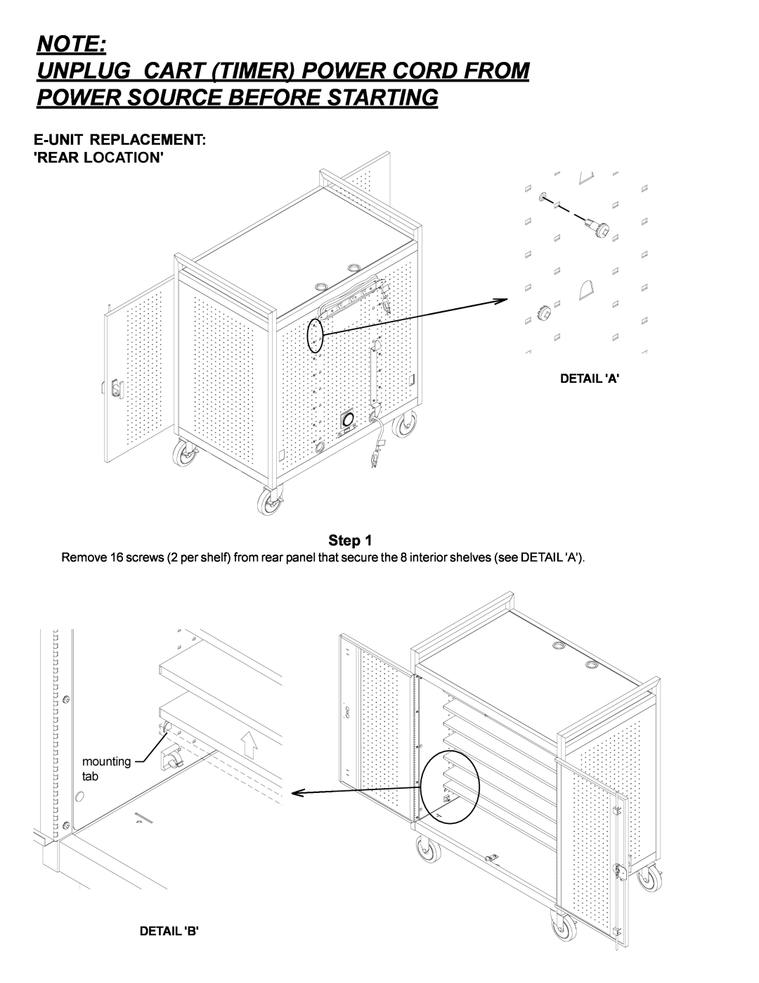 Bretford lap18eulba manual E-Unitreplacement Rear Location, Step, Detail A, Detail B 