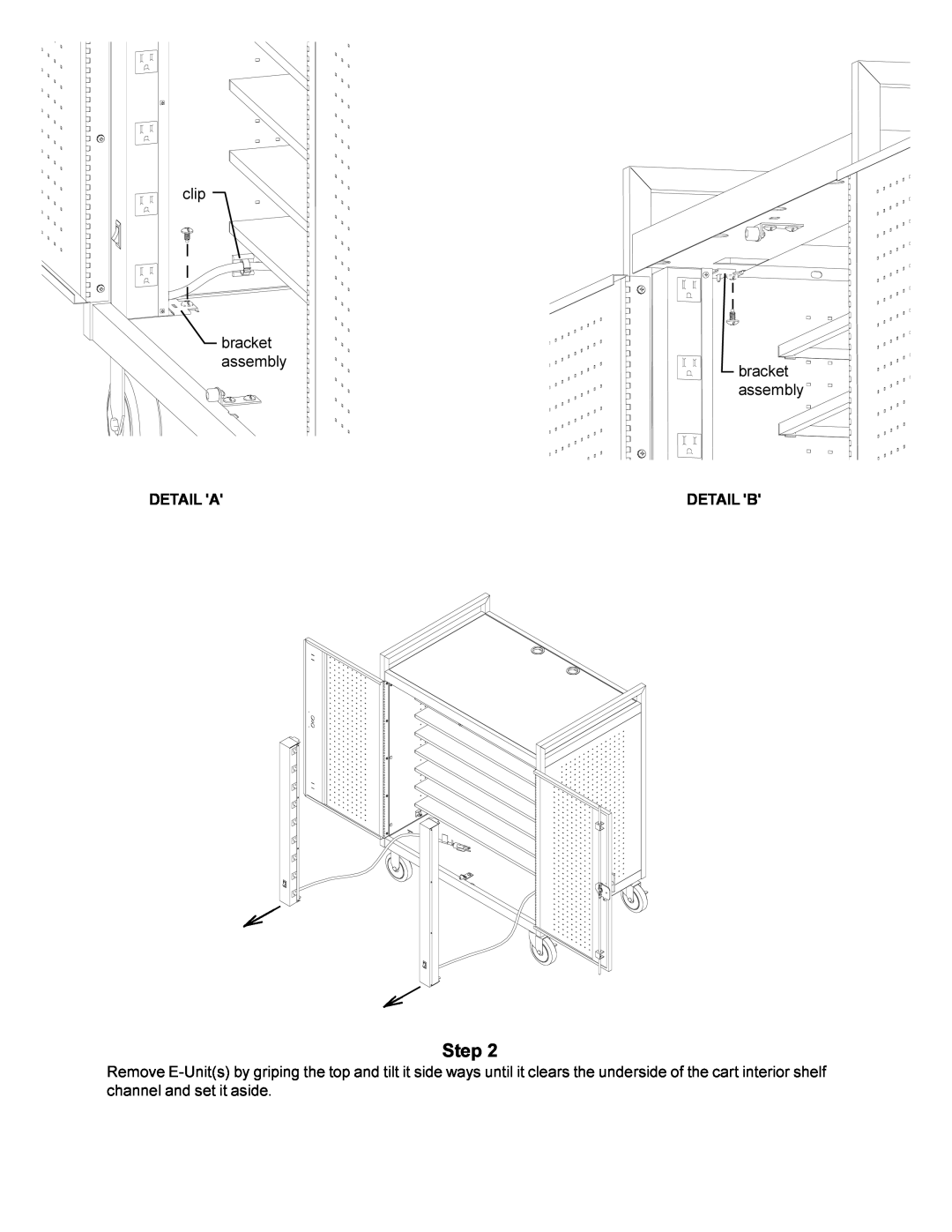 Bretford lap18eulba manual Step, clip bracket assembly bracket assembly, Detail A, Detail B 