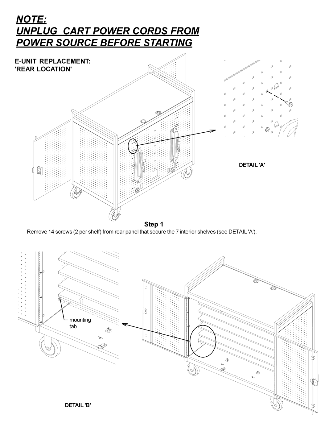 Bretford LAP24EBA manual Unit Replacement Rear Location 