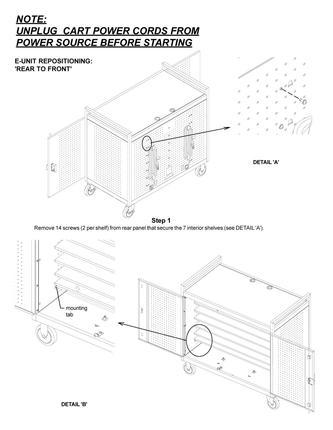 Bretford LAP24EBA manual Unit Repositioning Rear to Front 