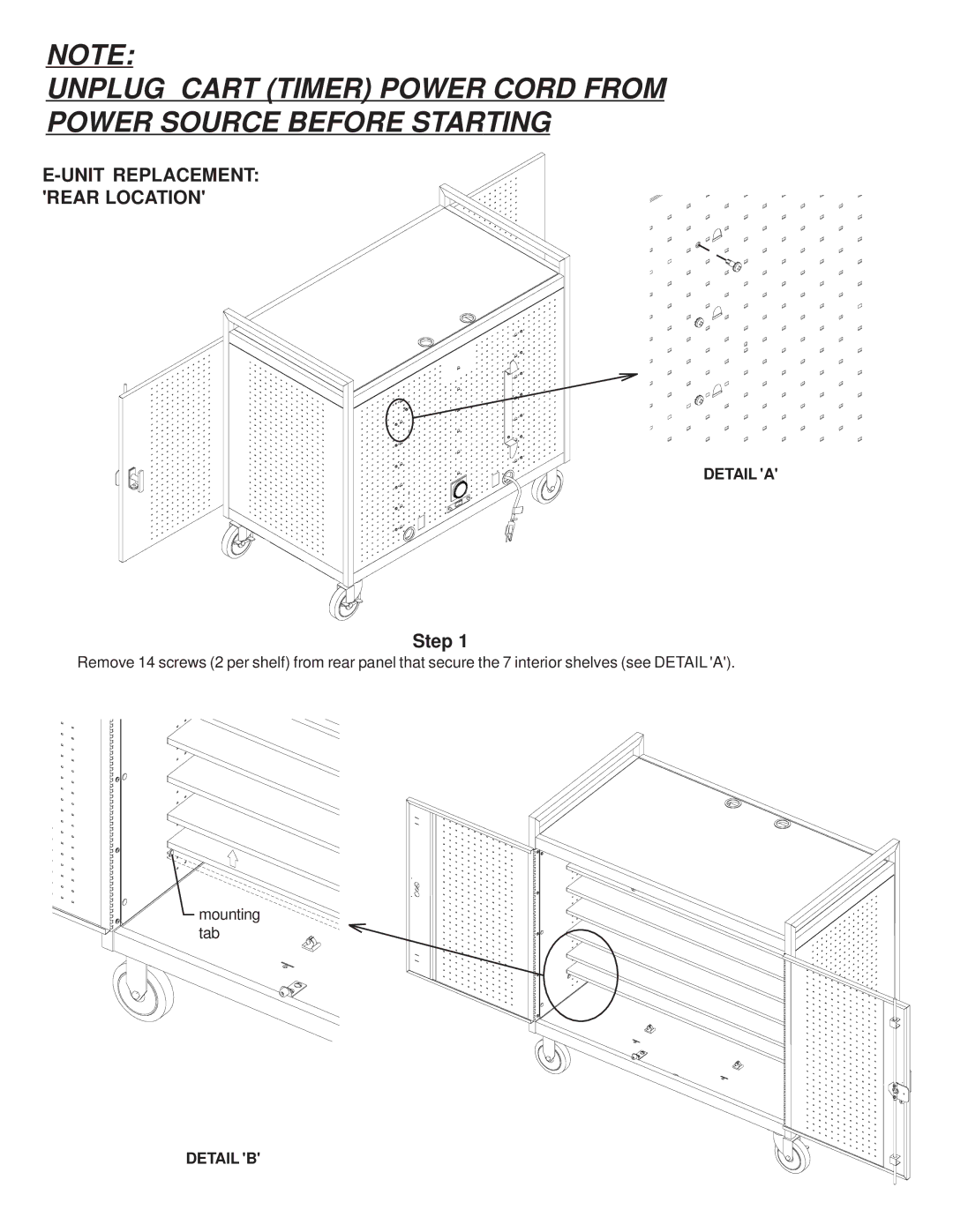 Bretford LAP24EULBA manual Unit Replacement Rear Location 