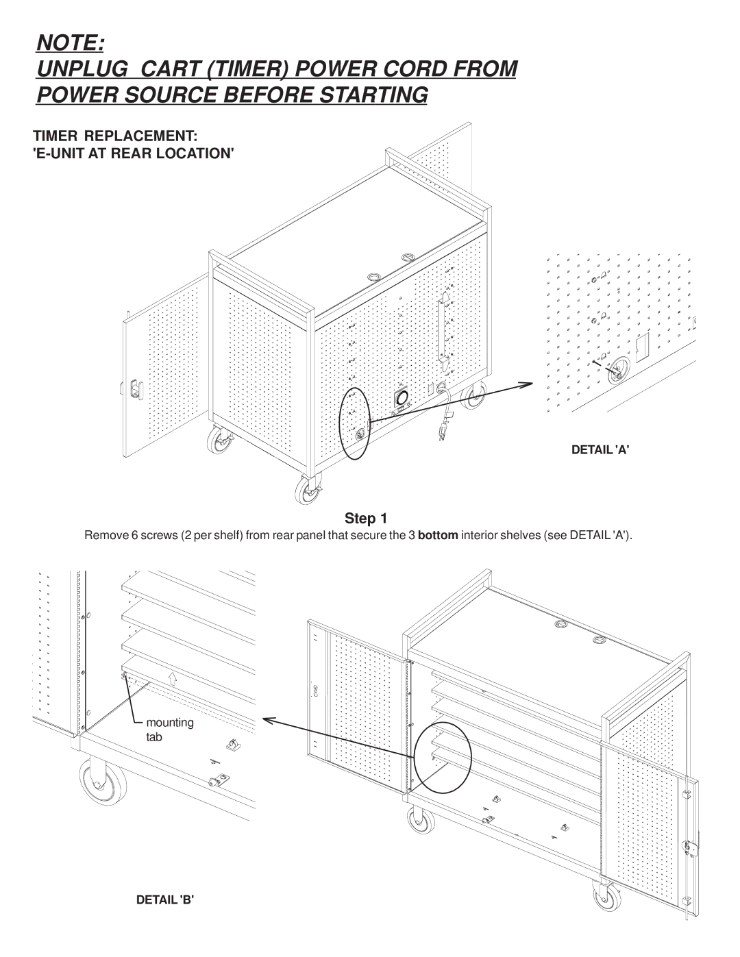 Bretford LAP24EULBA manual Timer Replacement E-UNIT AT Rear Location 