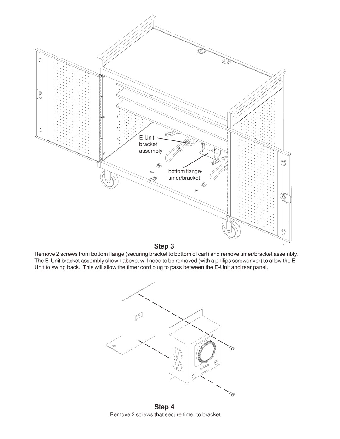 Bretford LAP24EULBA manual Unit bracket assembly Bottom flange- timer/bracket 