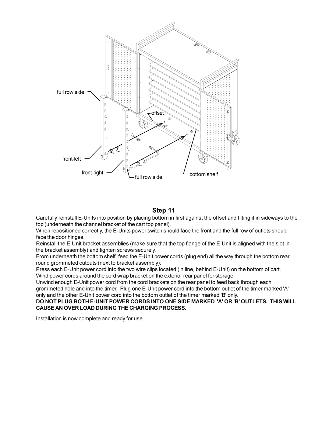 Bretford LAP30EBA manual Full row side Offset Front-left Front-right Bottom shelf 