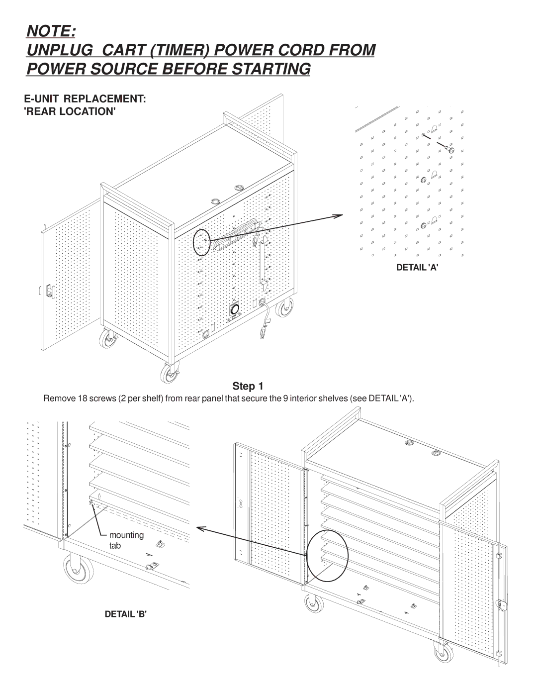 Bretford LAP30EULBA manual Unit Replacement Rear Location 