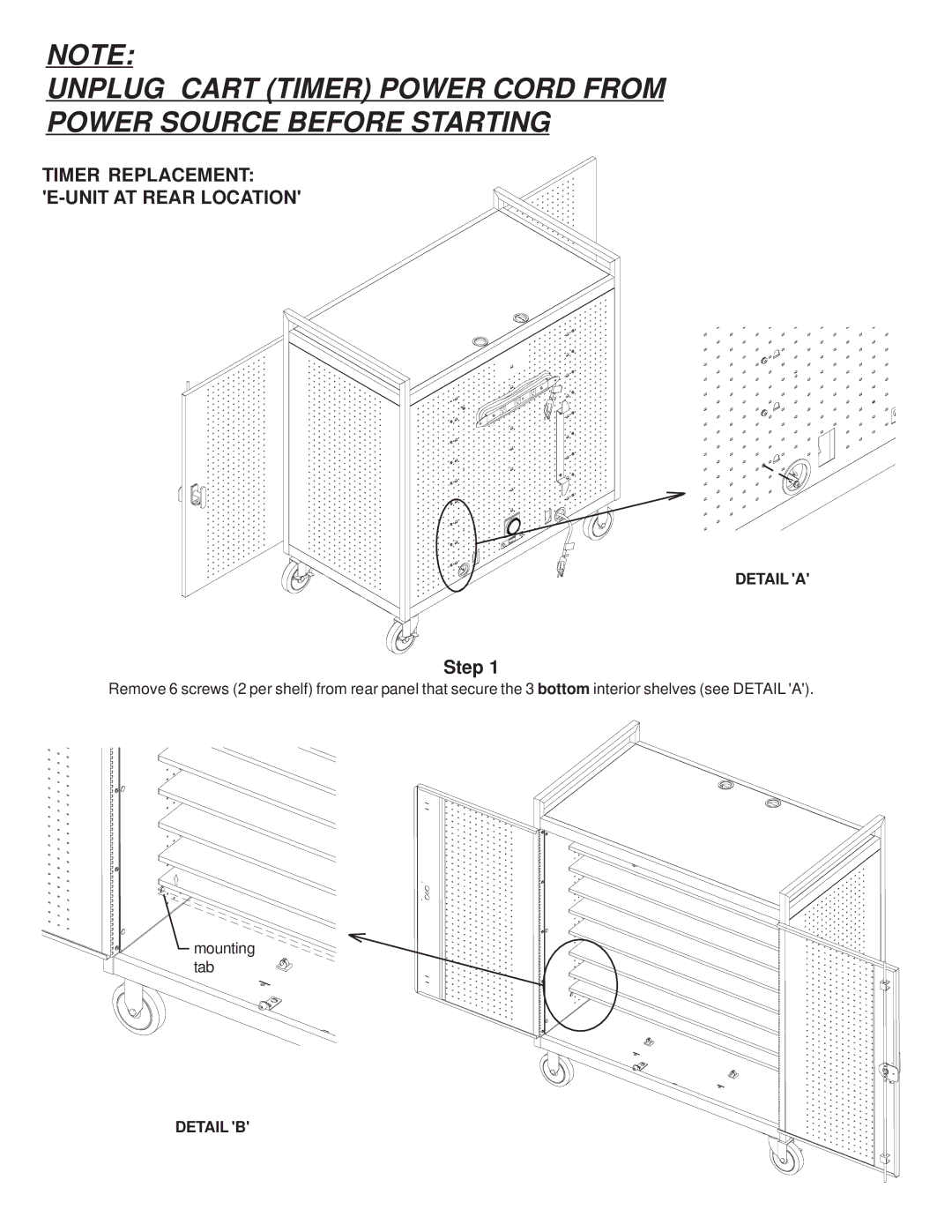 Bretford LAP30EULBA manual Timer Replacement E-UNIT AT Rear Location 