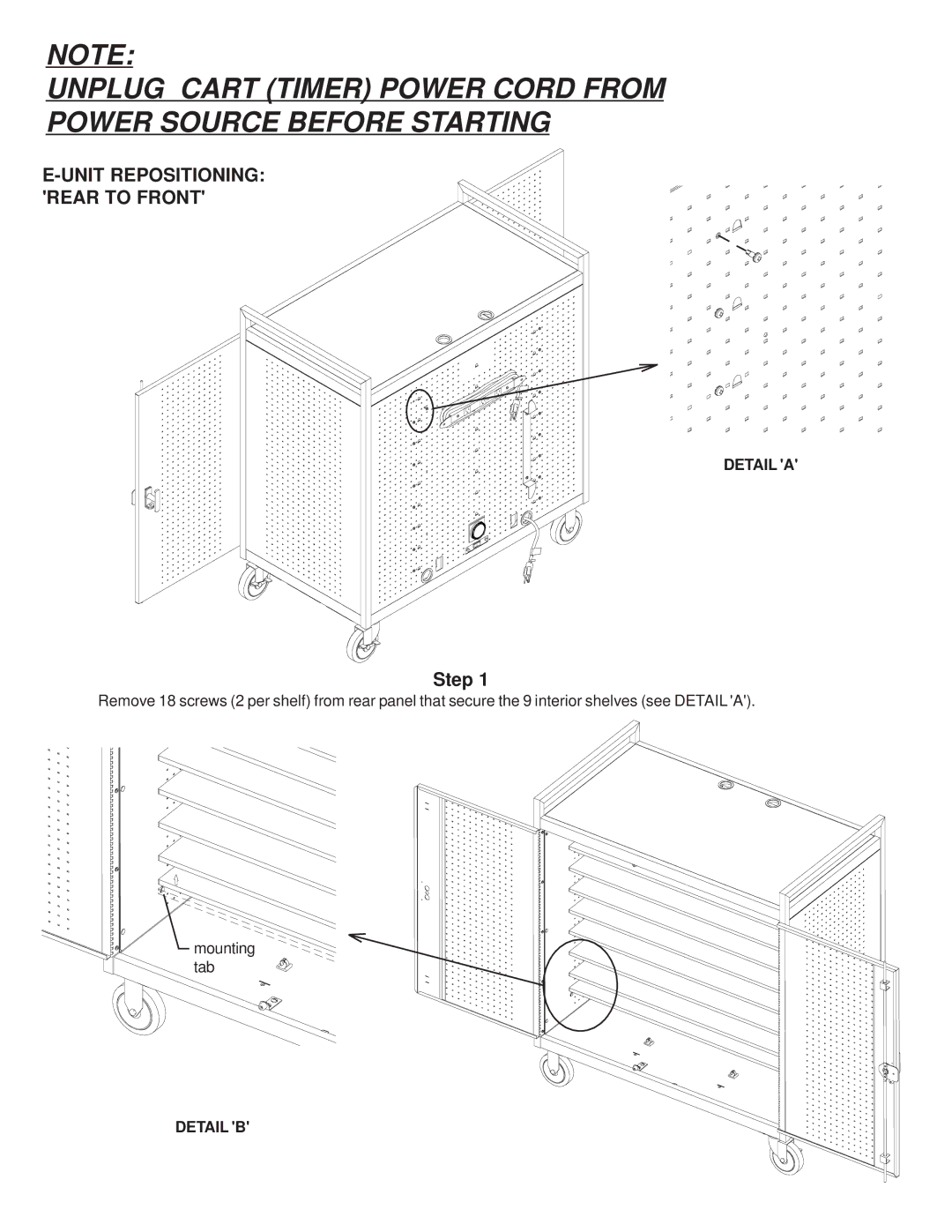 Bretford LAP30EULBA manual Unit Repositioning Rear to Front 