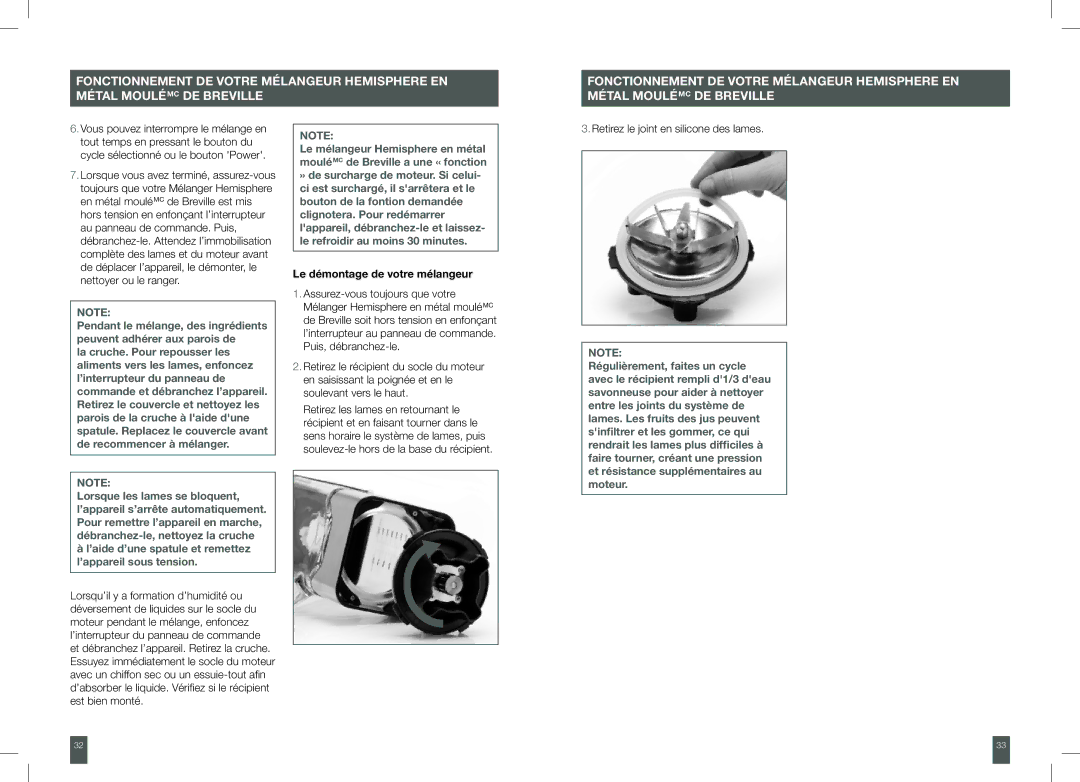 Breville 800BLXL /B manual Le démontage de votre mélangeur 