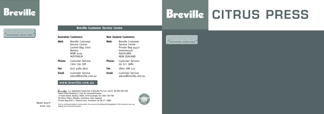 Breville 800CP brochure Citrus Press 