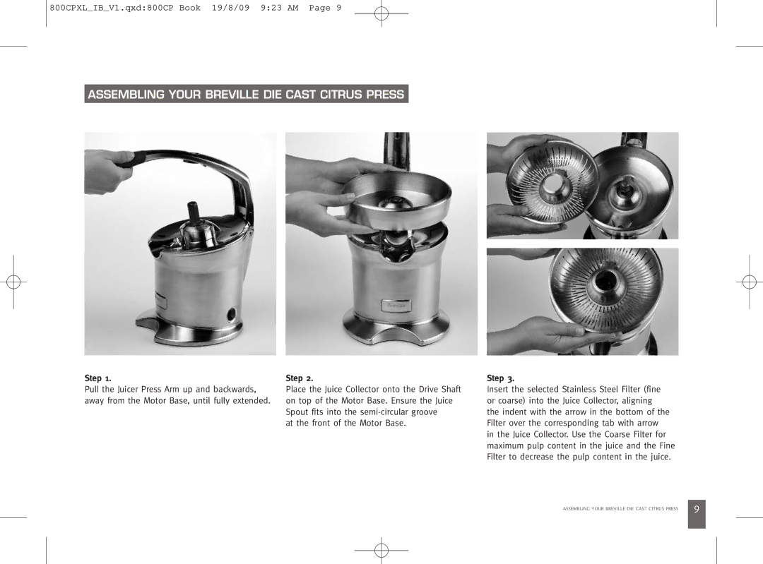 Breville 800CPXL manual Assembling Your Breville DIE Cast Citrus Press, Step 