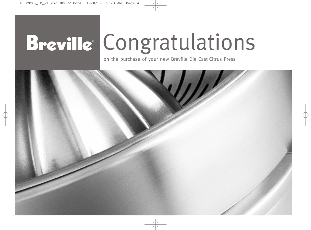 Breville 800CPXL manual Congratulations 