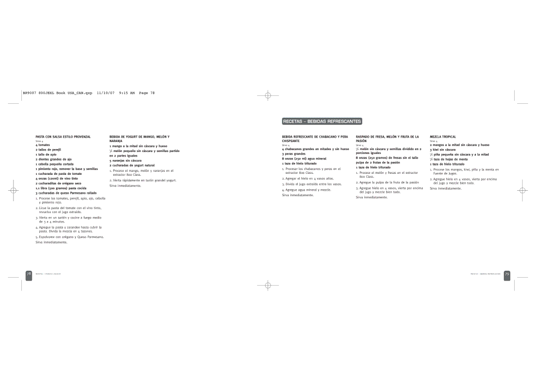 Breville 800JEXL /B manual Recetas Bebidas Refrescantes 