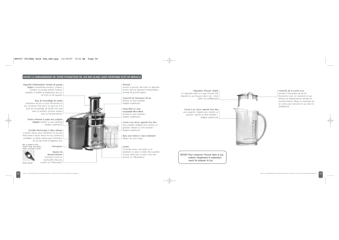 Breville 800JEXL /B manual Étagère supérieure, Poussoir 