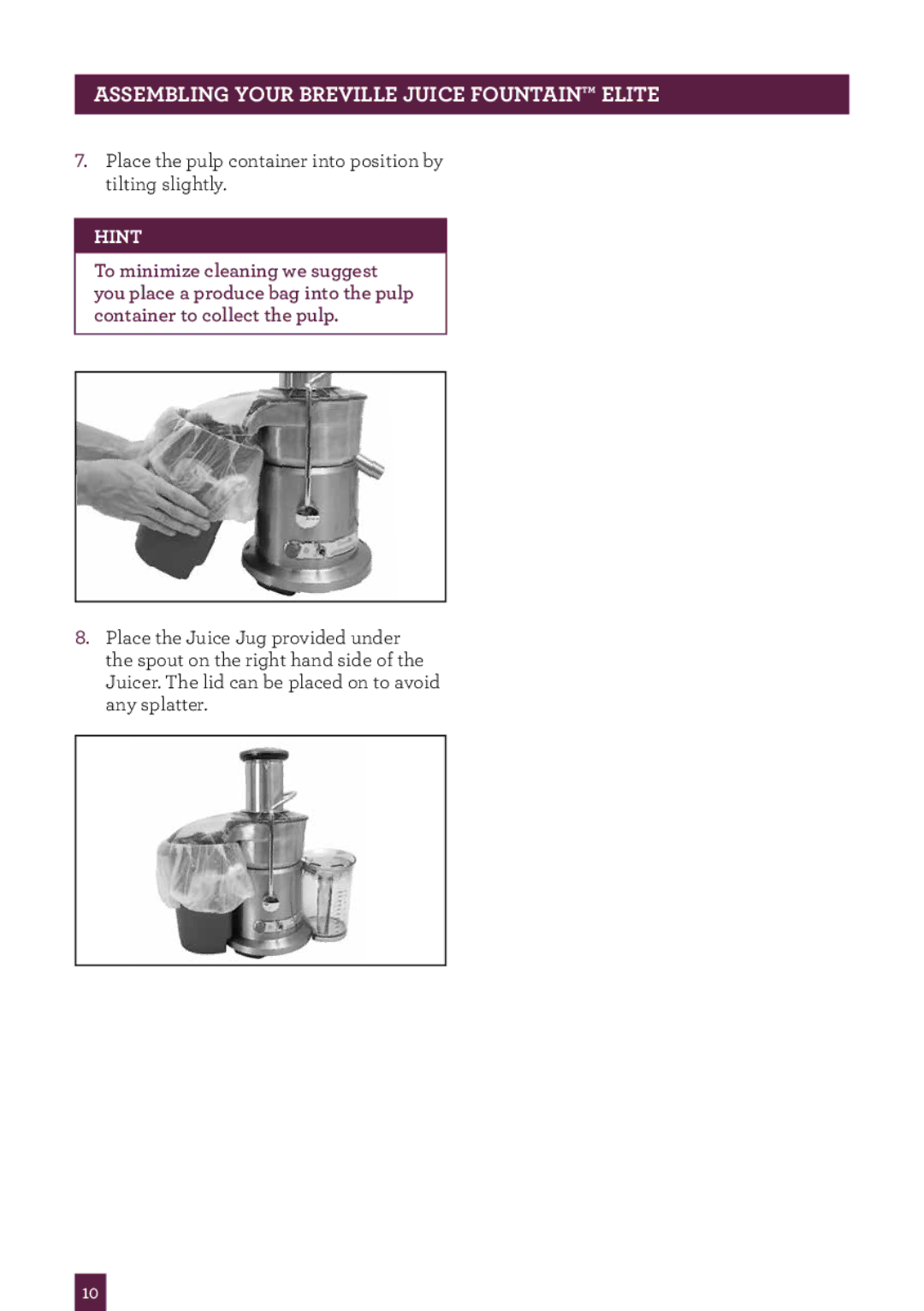 Breville 800JEXL manual Hint 