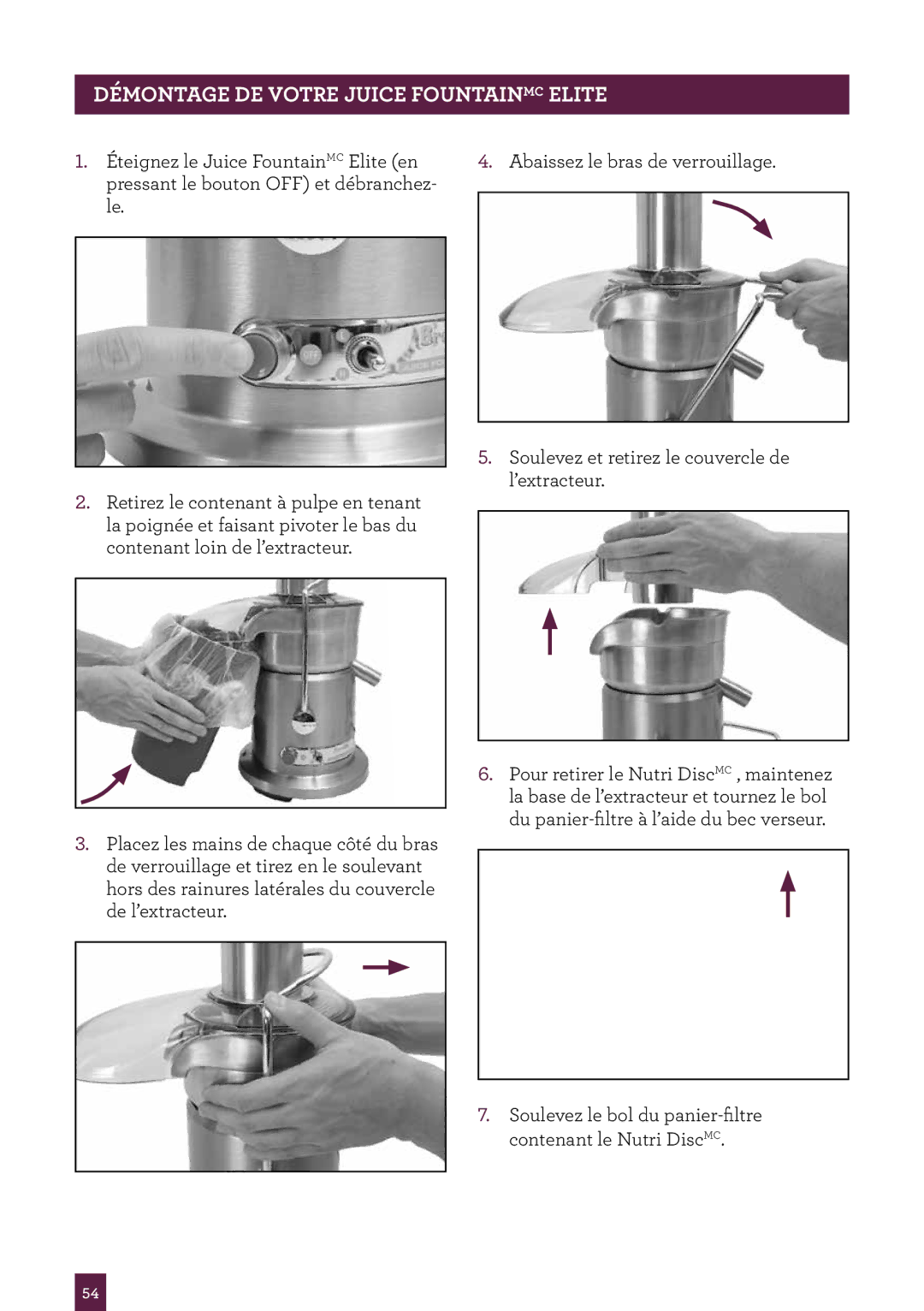 Breville 800JEXL manual PAgeDÉMONTAGEheaderDE.....VOTRE Juice Fountainmc Elite 