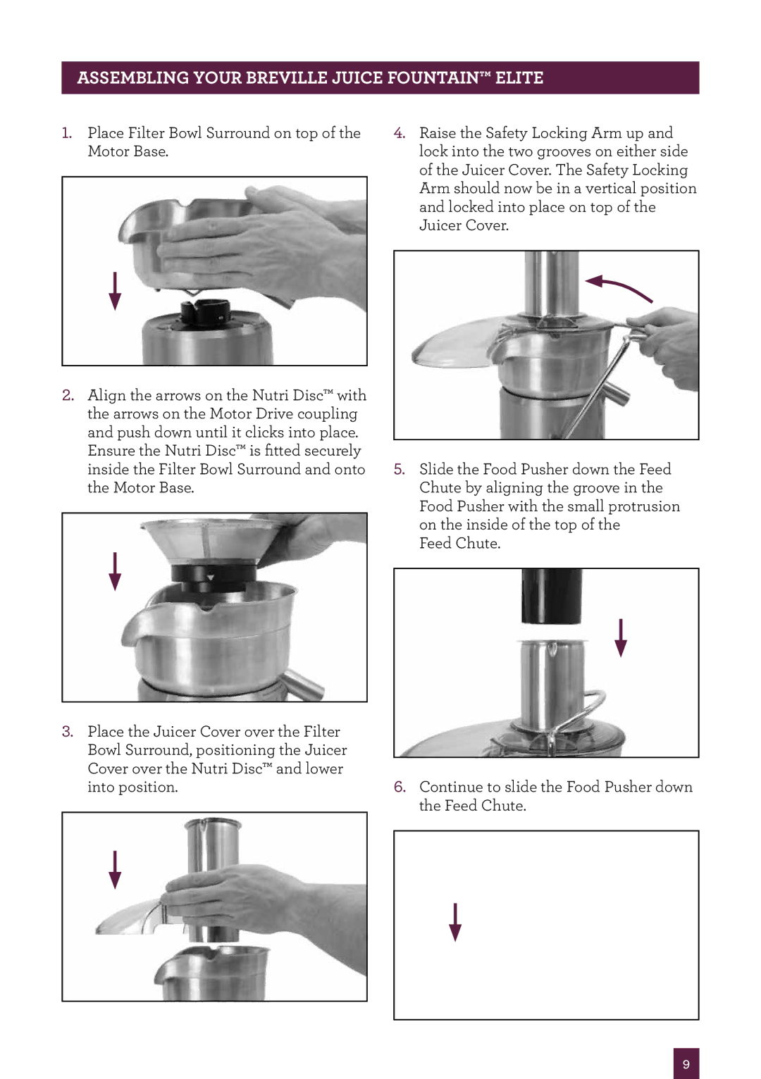 Breville 800JEXL manual Assembling your Breville Juice Fountain Elite 