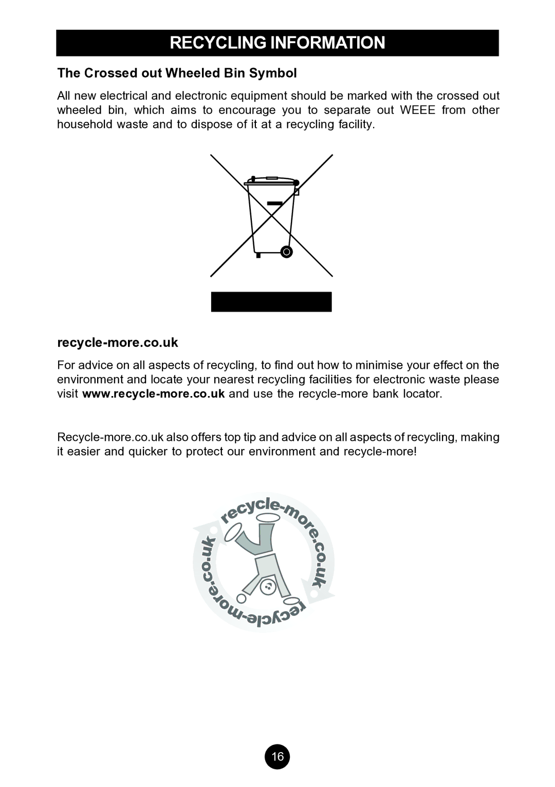 Breville AF5, AF6 manual Crossed out Wheeled Bin Symbol, Recycle-more.co.uk 