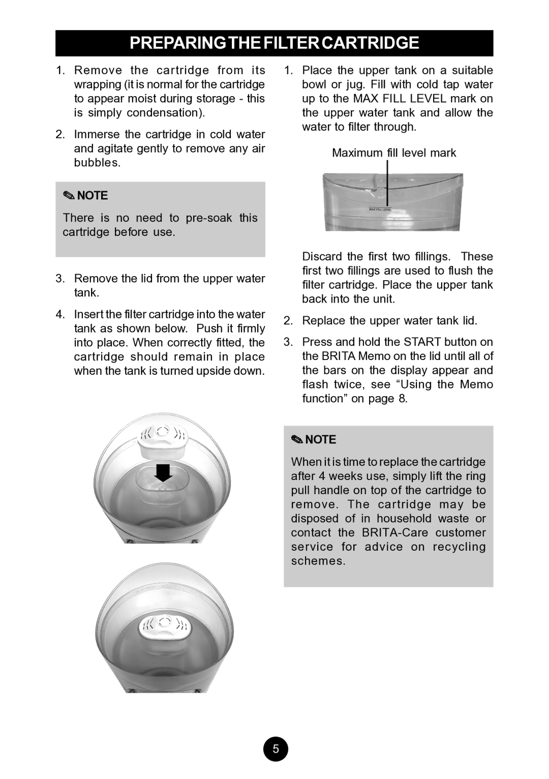 Breville AF6, AF5 manual Preparingthefiltercartridge 