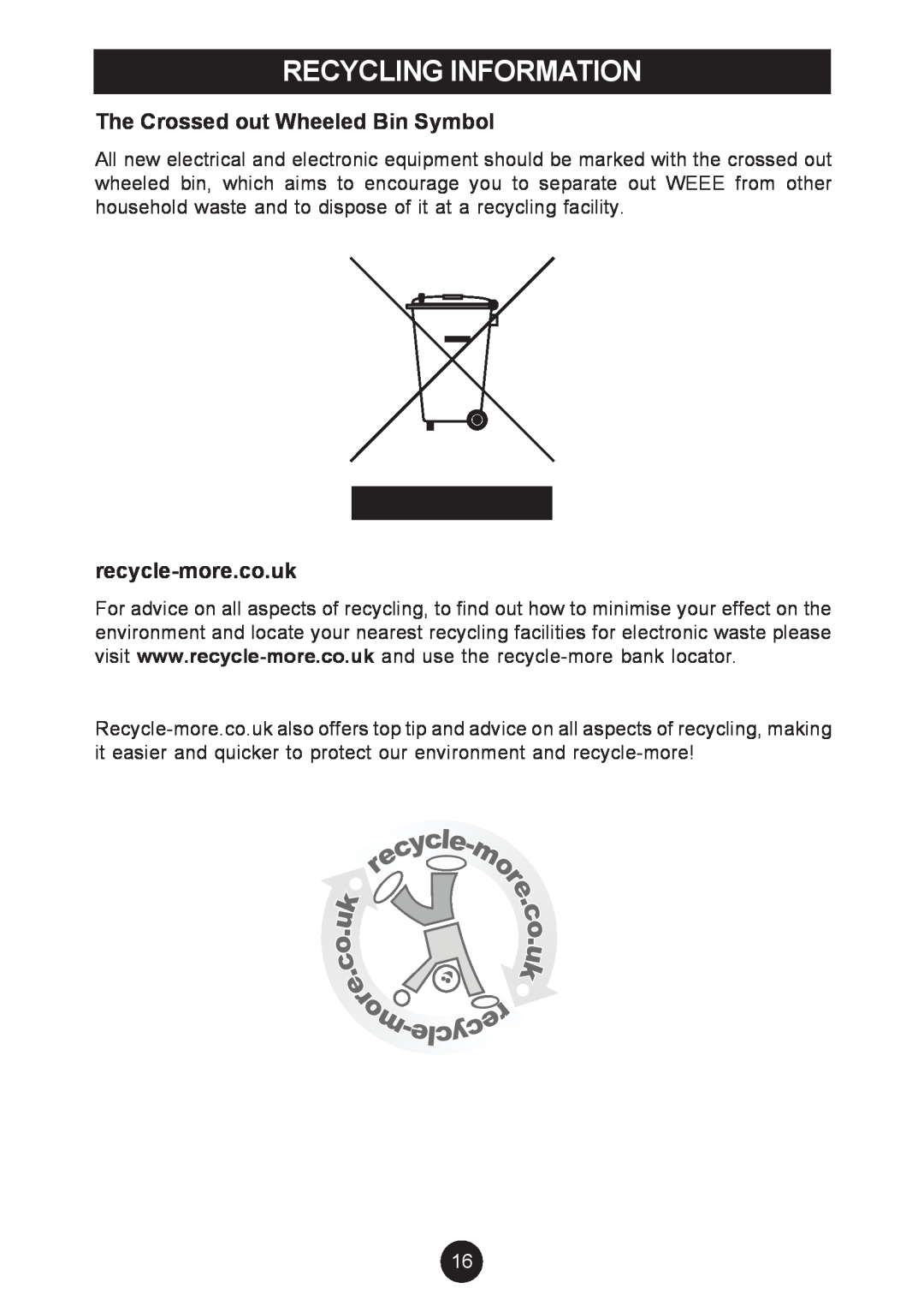 Breville AF5, AF6 manual The Crossed out Wheeled Bin Symbol, recycle-more.co.uk, Recycling Information 