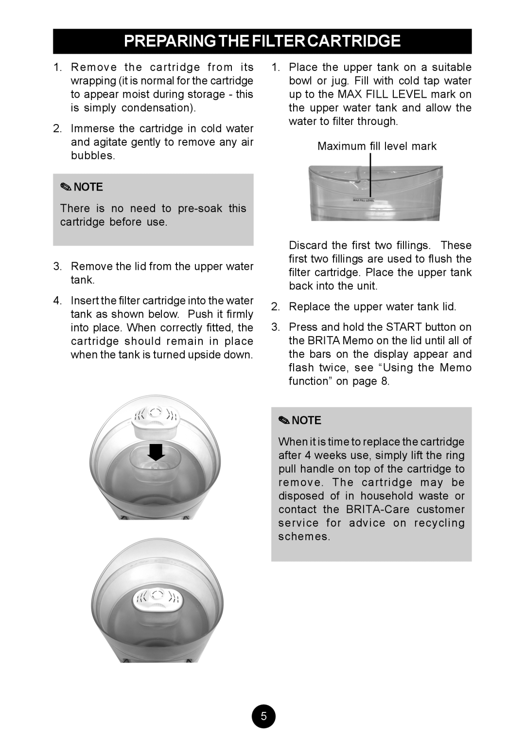 Breville AF6, AF5 manual Preparingthefiltercartridge 