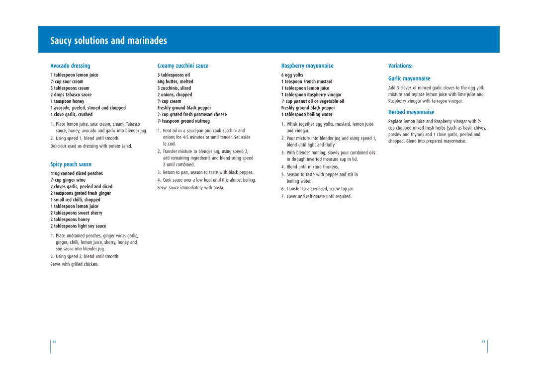 Breville BBL200 manual Saucy solutions and marinades 