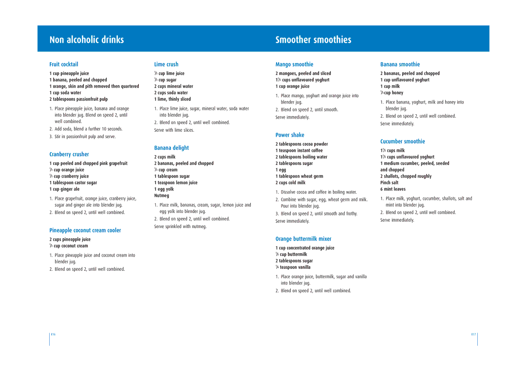 Breville BBL200 manual Non alcoholic drinks Smoother smoothies 