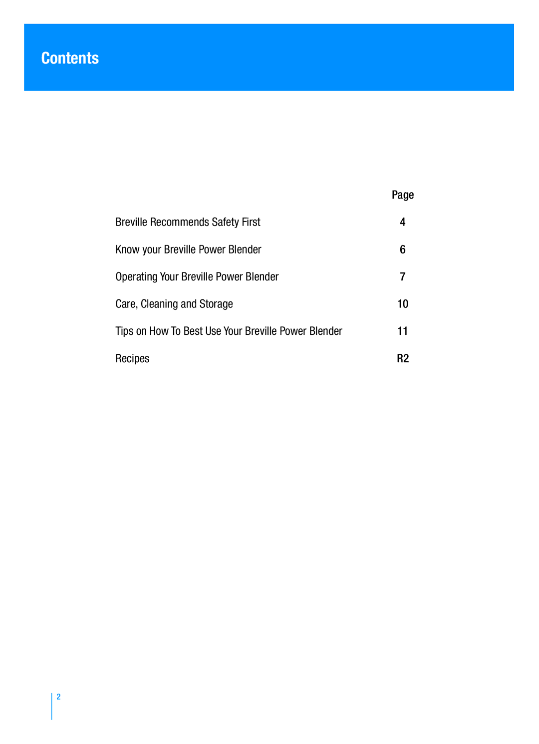 Breville BBL300 manual Contents 