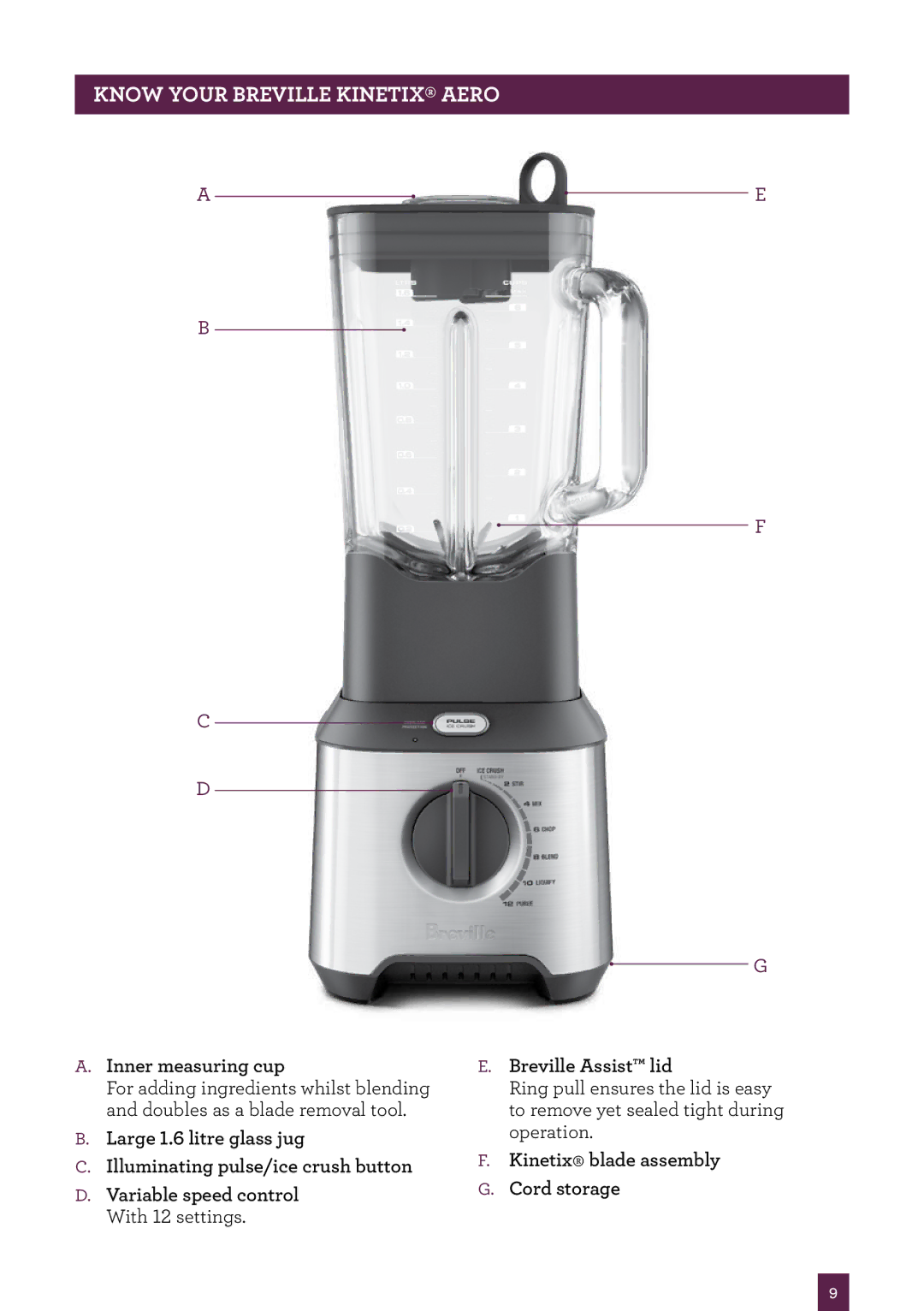 Breville BBL420 brochure Know your Breville Kinetix Aero 