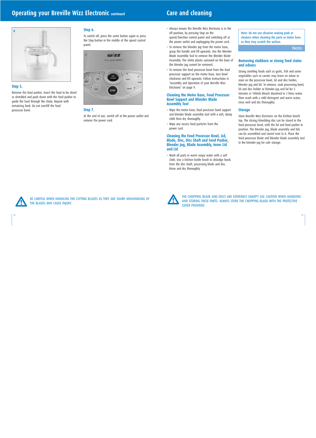 Breville BBL500 Operating your Breville Wizz Electronic Care and cleaning, Bowl Support and Blender Blade Assembly Tool 