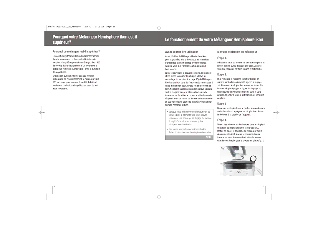 Breville BBL550XL /A manual Pourquoi ce mélangeur est-il supérieur?, Avant la première utilisation 