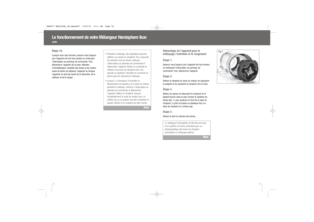 Breville BBL550XL /A manual Retirez le joint en silicone des lames 