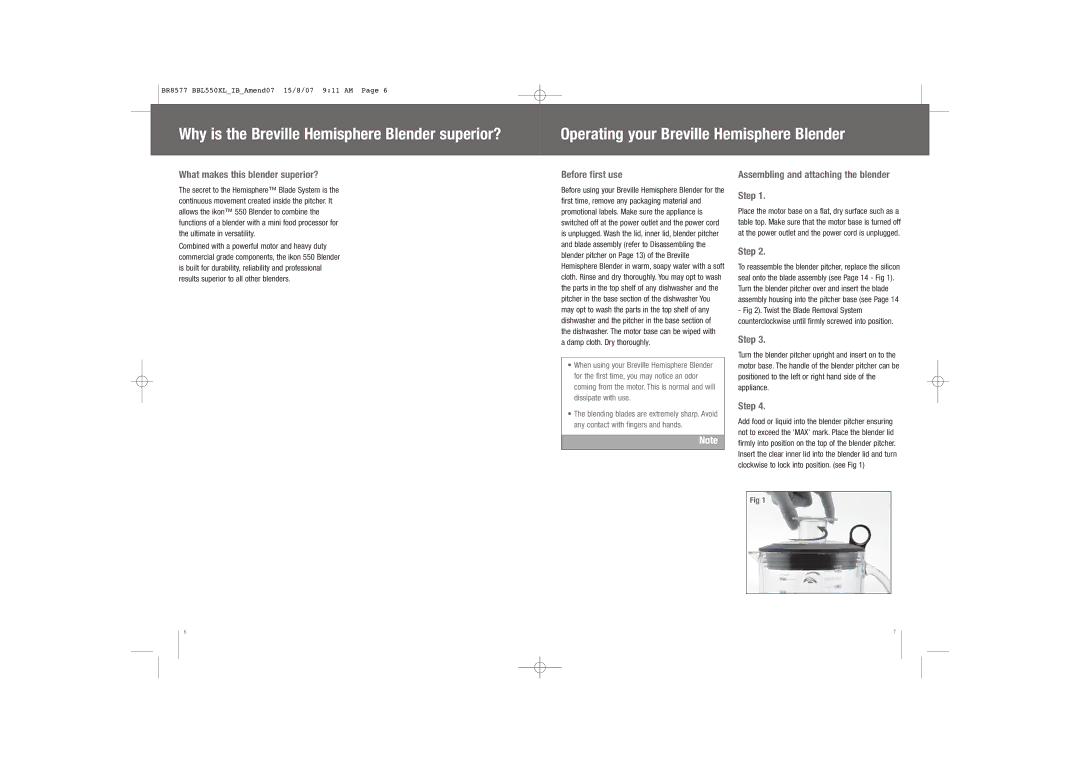 Breville BBL550XL /A manual Operating your Breville Hemisphere Blender, What makes this blender superior?, Before first use 