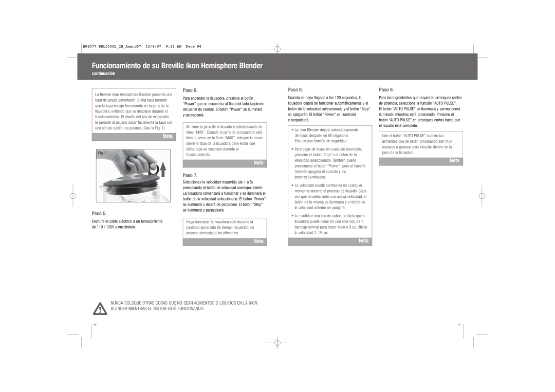 Breville BBL550XL /A manual Continuación, Parpadeará 