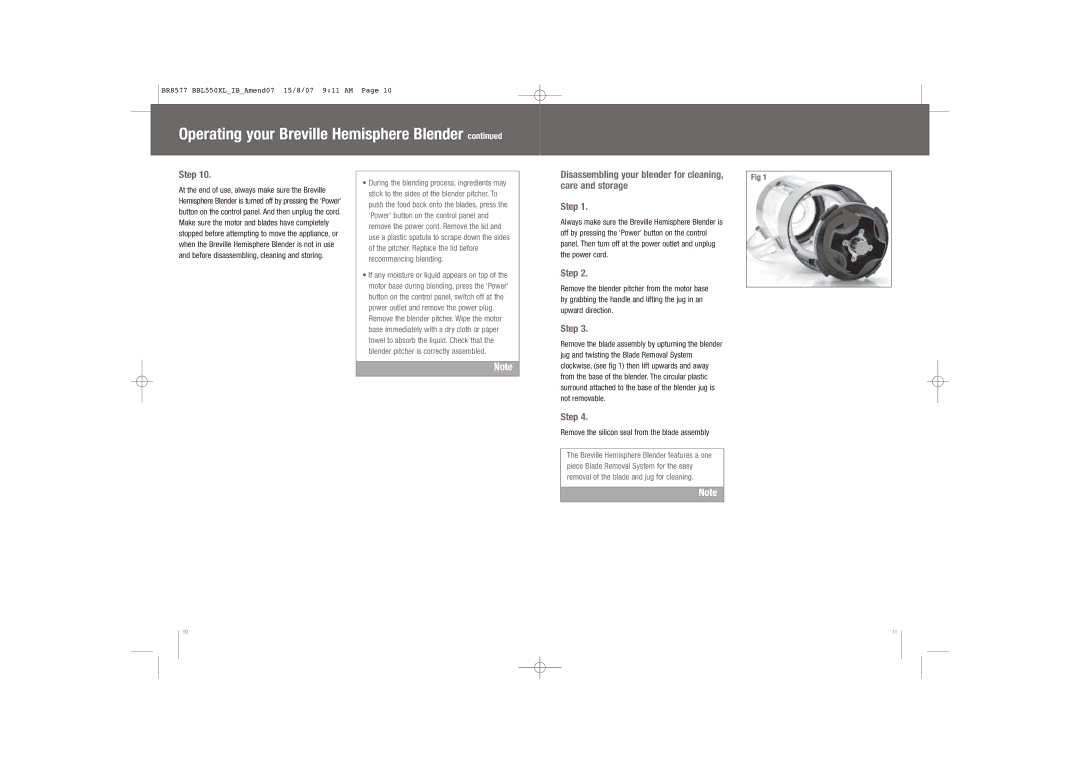 Breville BBL550XL /A manual Remove the silicon seal from the blade assembly 