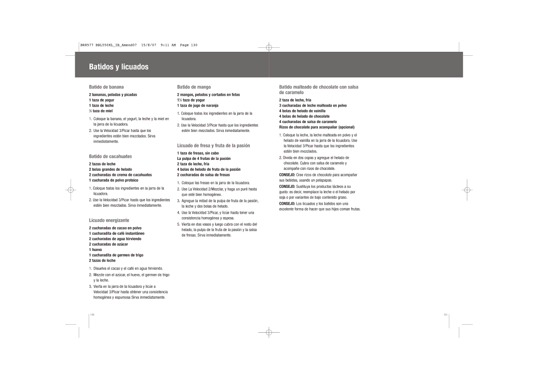 Breville BBL550XL /A manual Batidos y licuados 