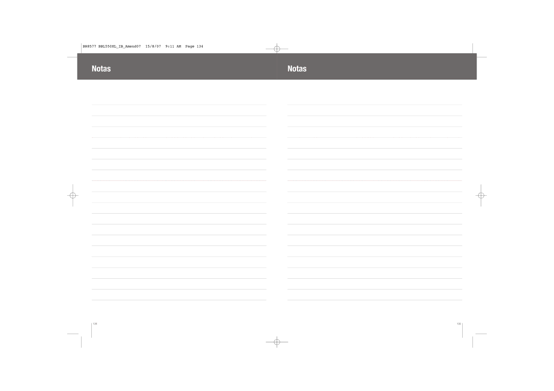 Breville BBL550XL /A manual Notas 