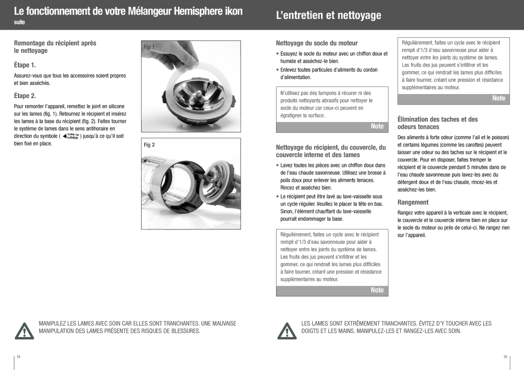 Breville BBL550XL /B manual ’entretien et nettoyage, Remontage du récipient après Nettoyage du socle du moteur, Rangement 