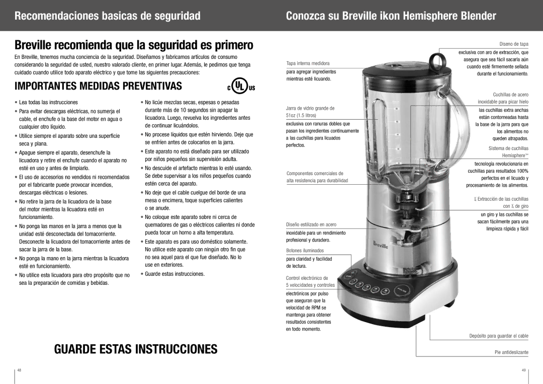 Breville BBL550XL /B manual Lea todas las instrucciones, Guarde estas instrucciones 