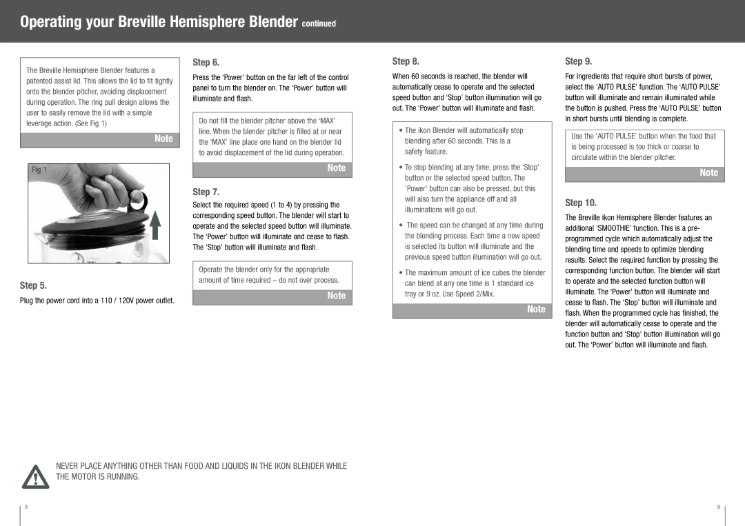 Breville BBL550XL /B manual Plug the power cord into a 110 / 120V power outlet 