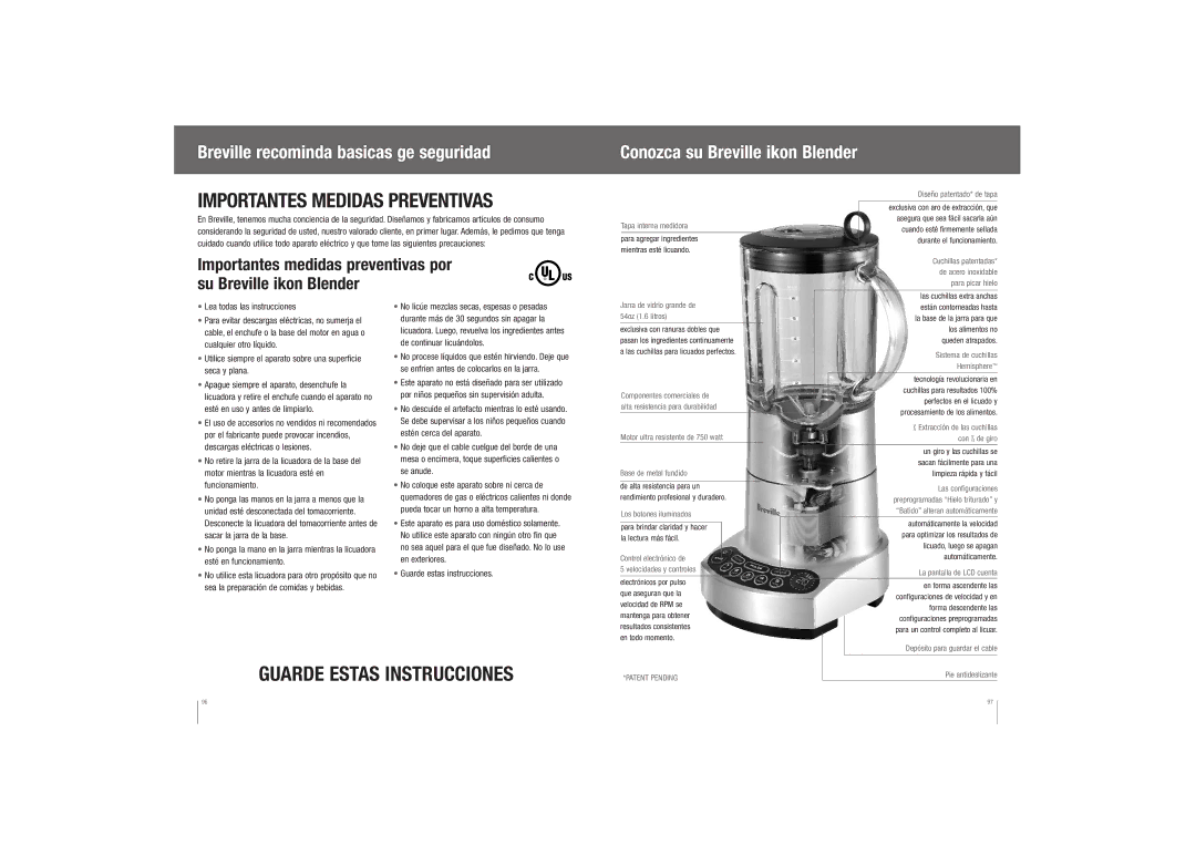 Breville BBL600XL manual Lea todas las instrucciones, Guarde estas instrucciones 