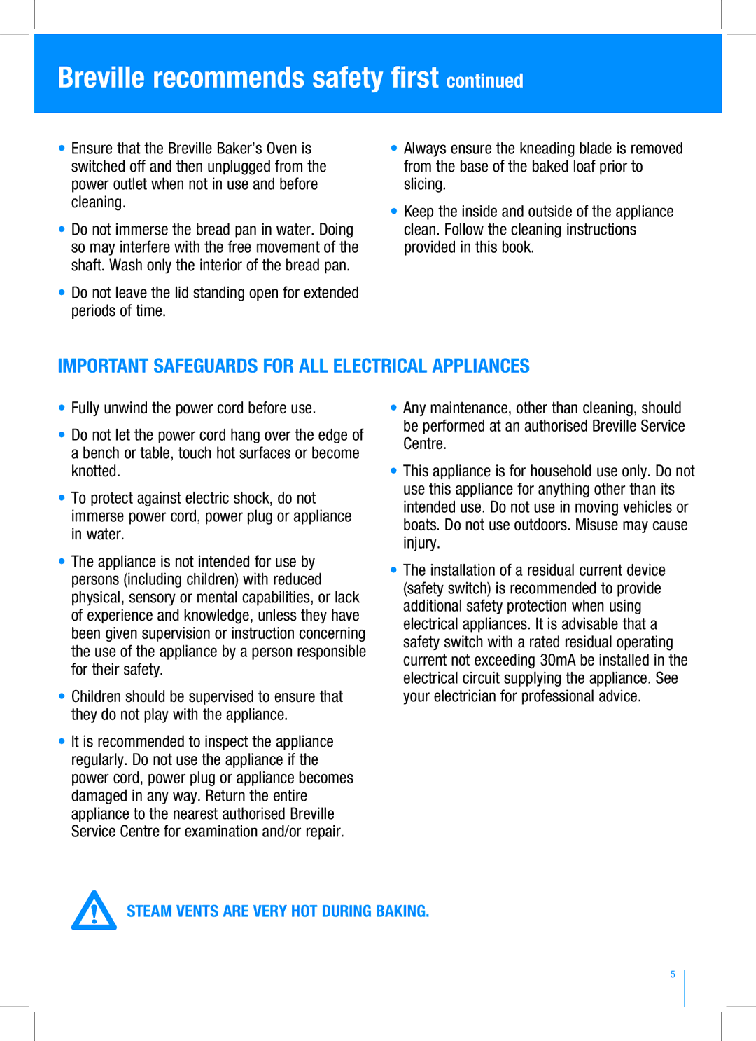 Breville BBM100 manual Important Safeguards for ALL Electrical Appliances 