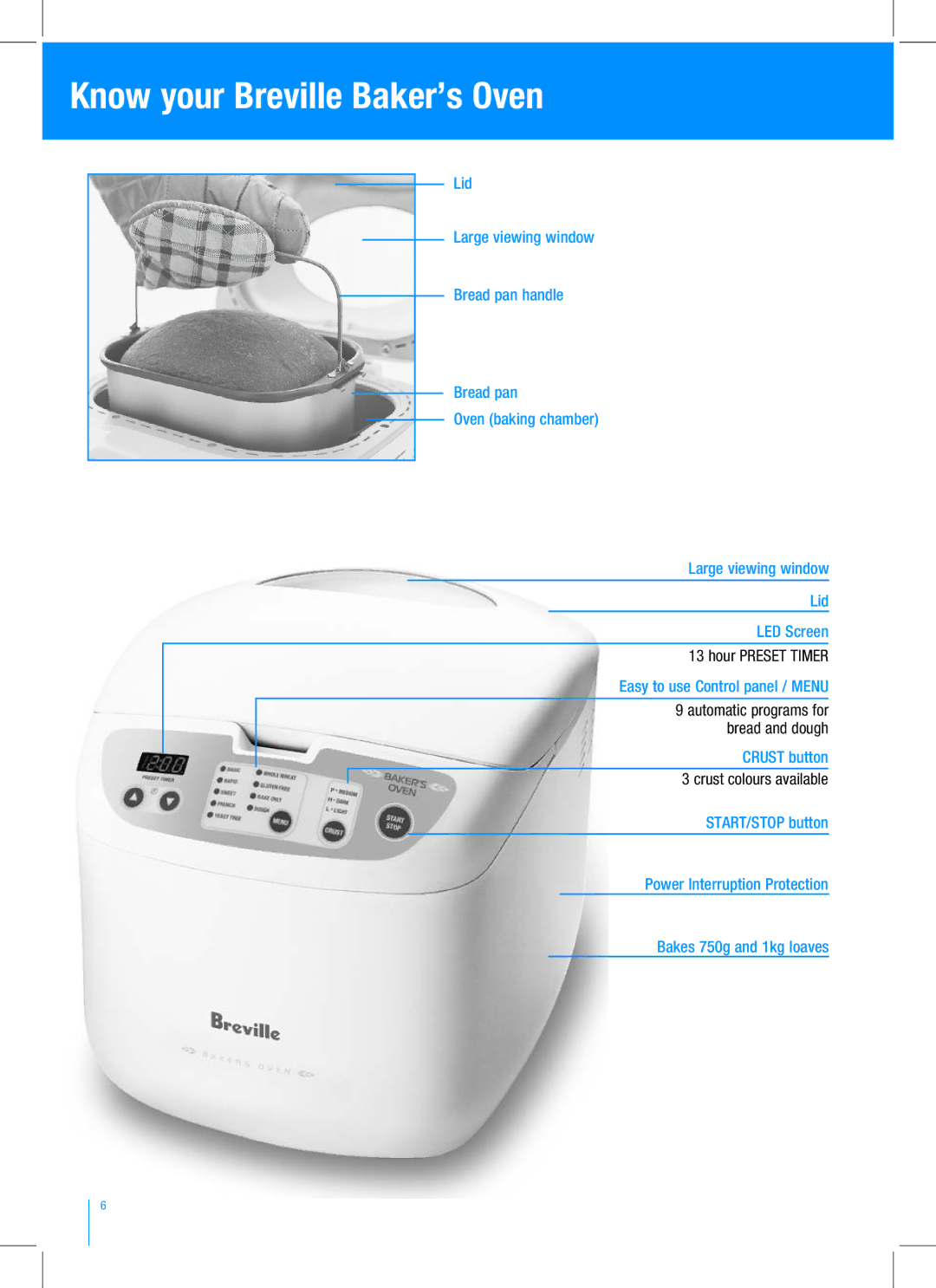 Breville BBM100 manual Know your Breville Baker’s Oven 