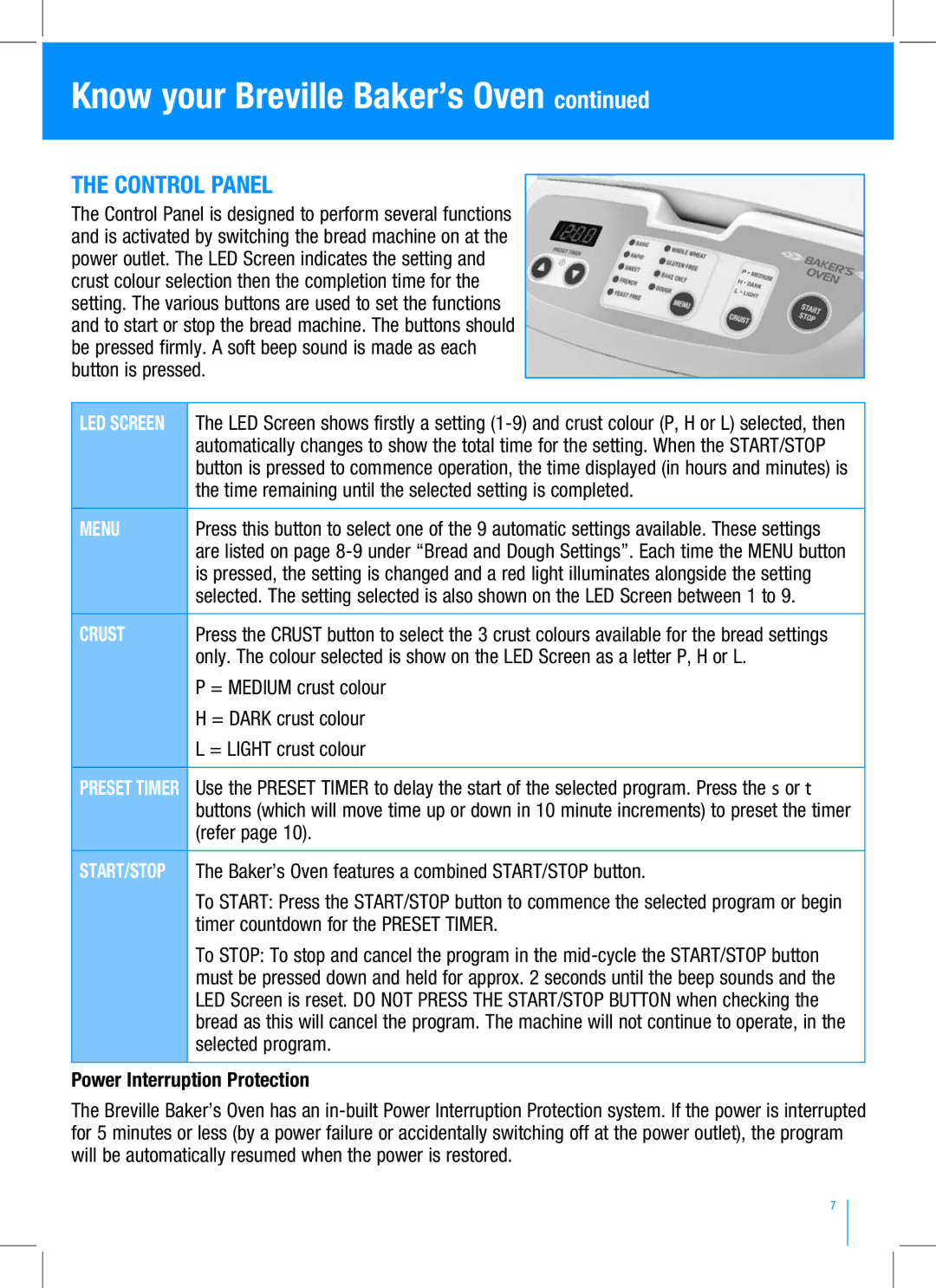 Breville BBM100 manual Control Panel, Menu 