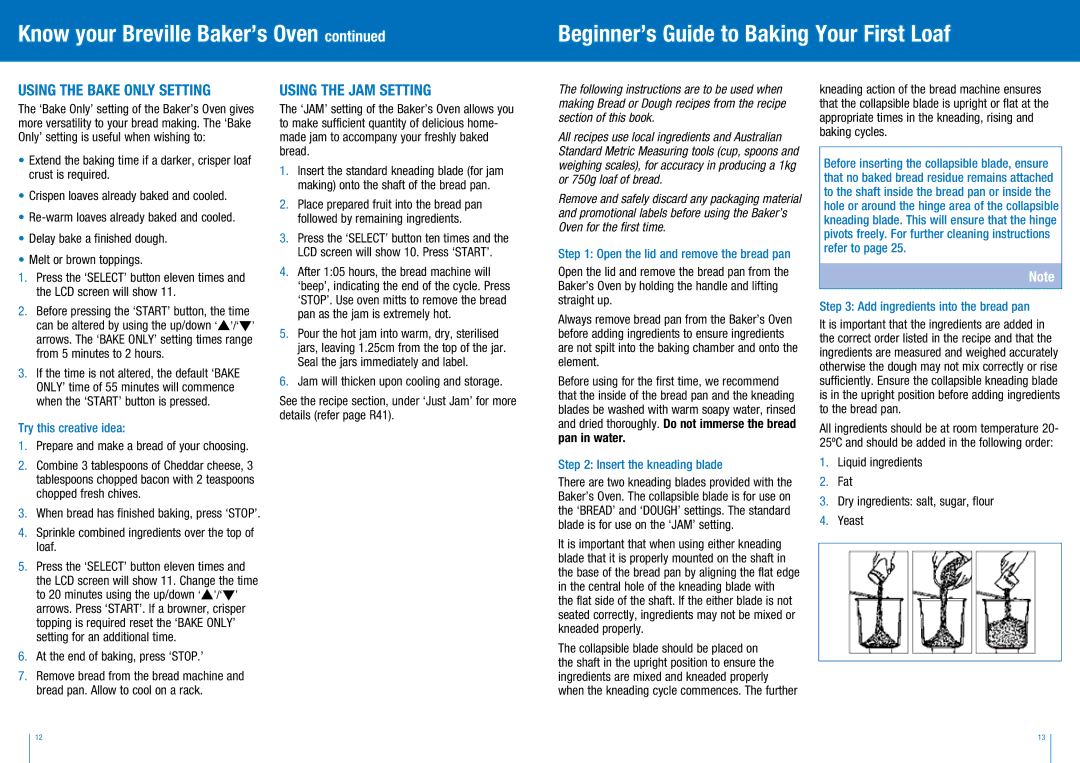 Breville BBM300 manual Using the Bake Only Setting, Using the Jam Setting 