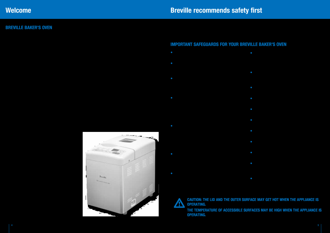 Breville BBM300 manual Welcome, Breville recommends safety first, Breville Baker’s Oven 