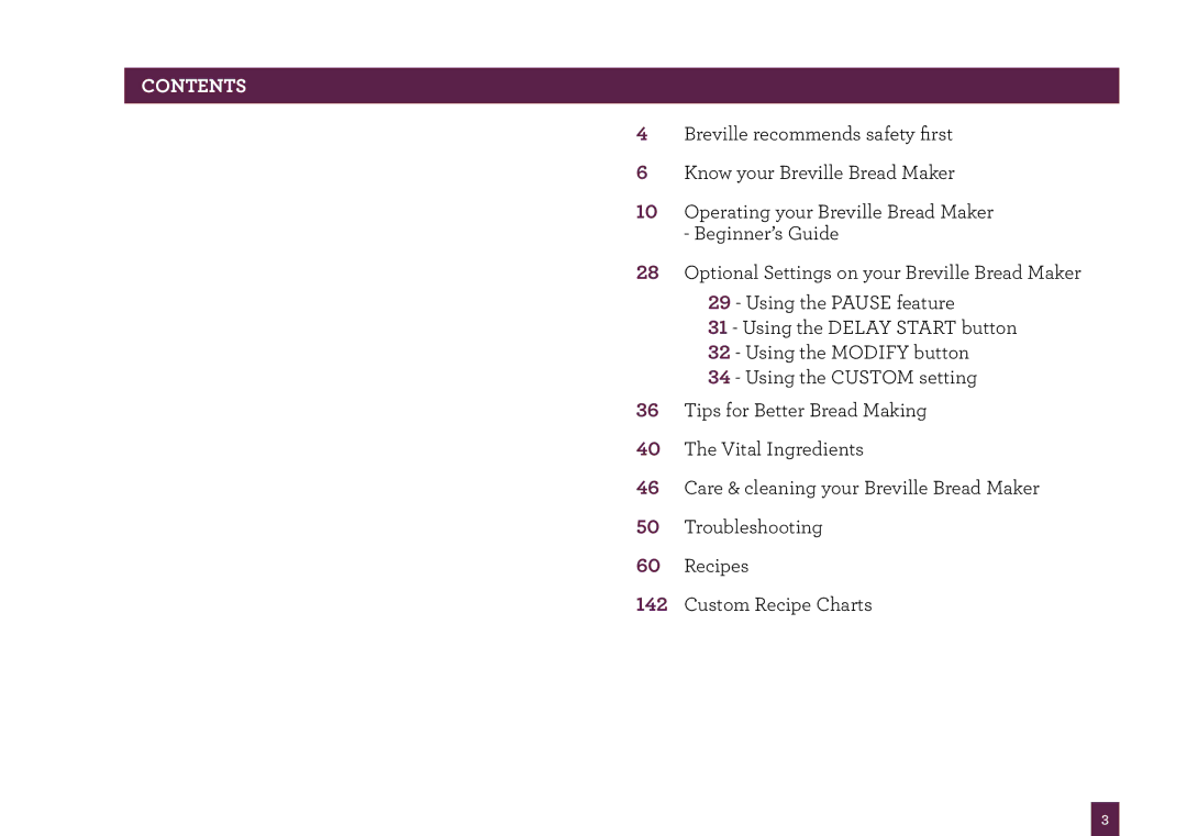 Breville BBM800 manual Contents 