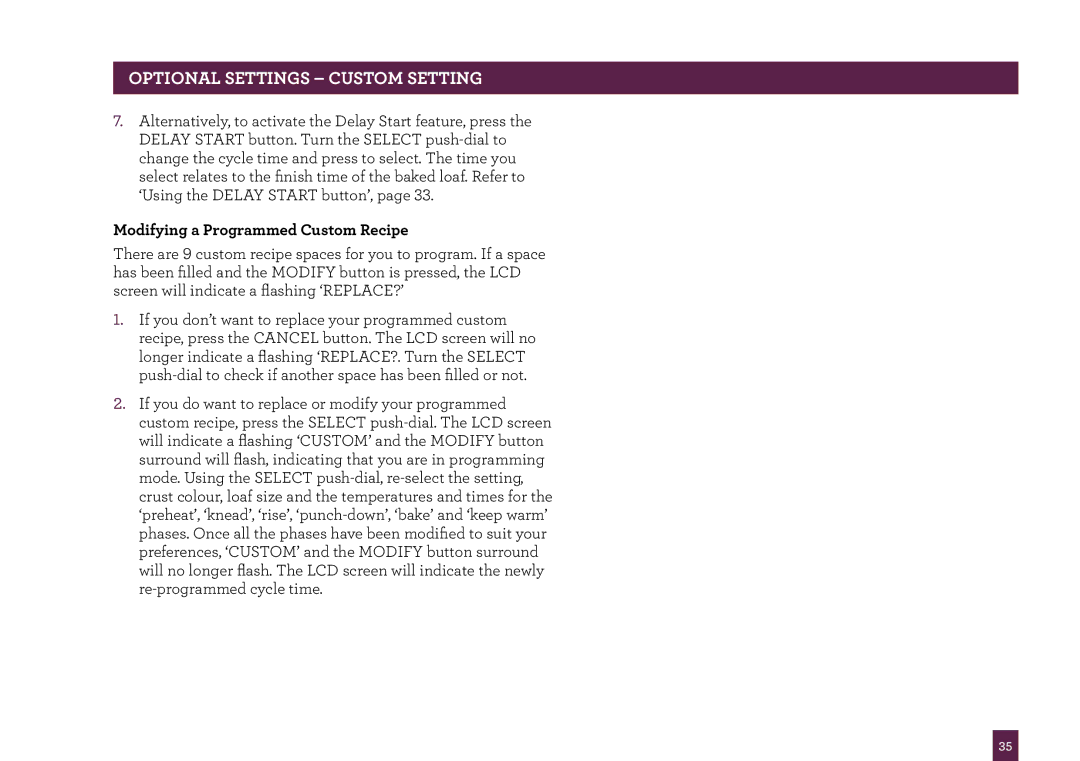 Breville BBM800 manual Modifying a Programmed Custom Recipe 