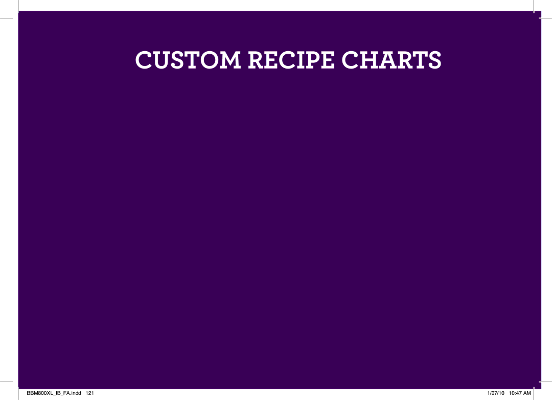 Breville BBM800XL manual Custom Recipe Charts 