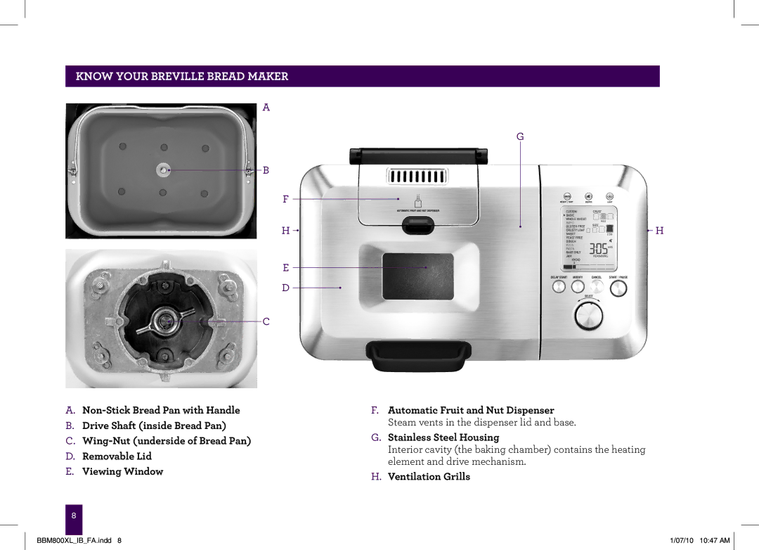 Breville BBM800XL manual Know Your Breville Bread Maker, Ventilation Grills 